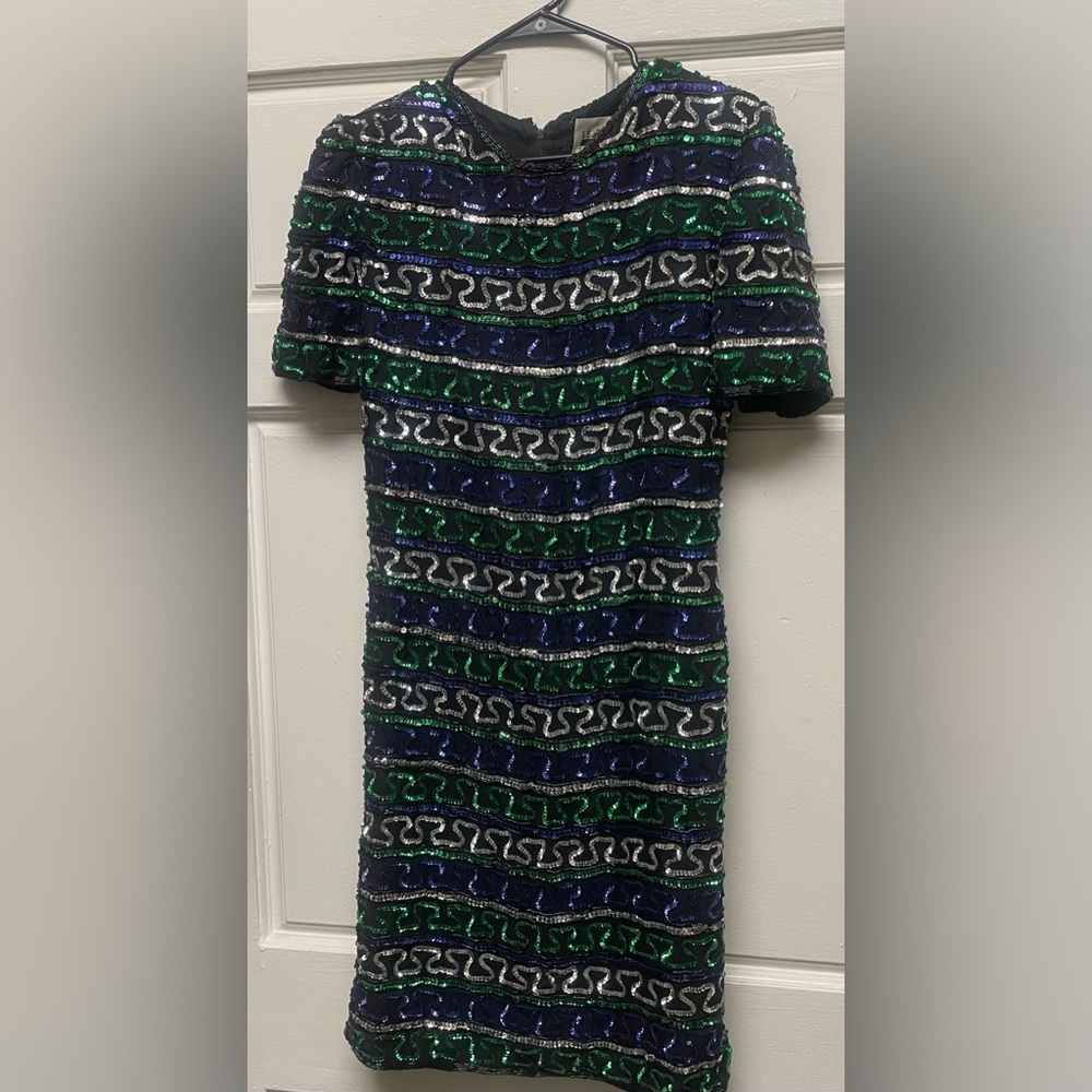 Vintage Black and Green Sequin Mini Dress